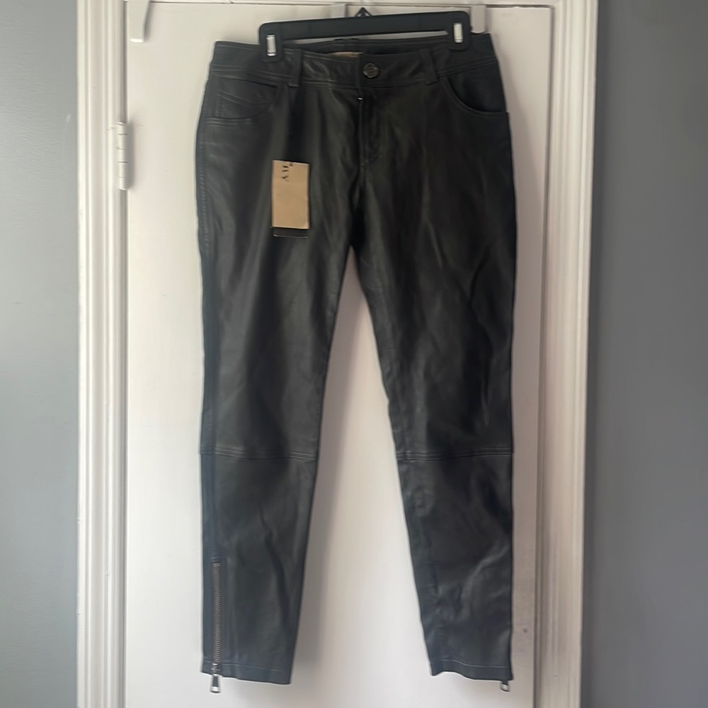 Black leather zipper pants